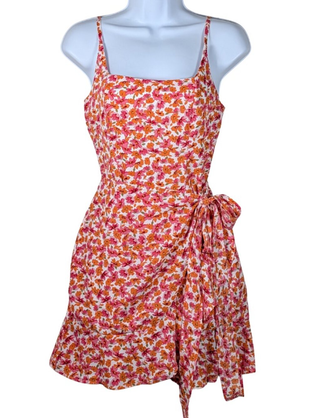 Princess Polly Floral Mini Dress XXS Pink Orange Tie Waist Vacation Summer